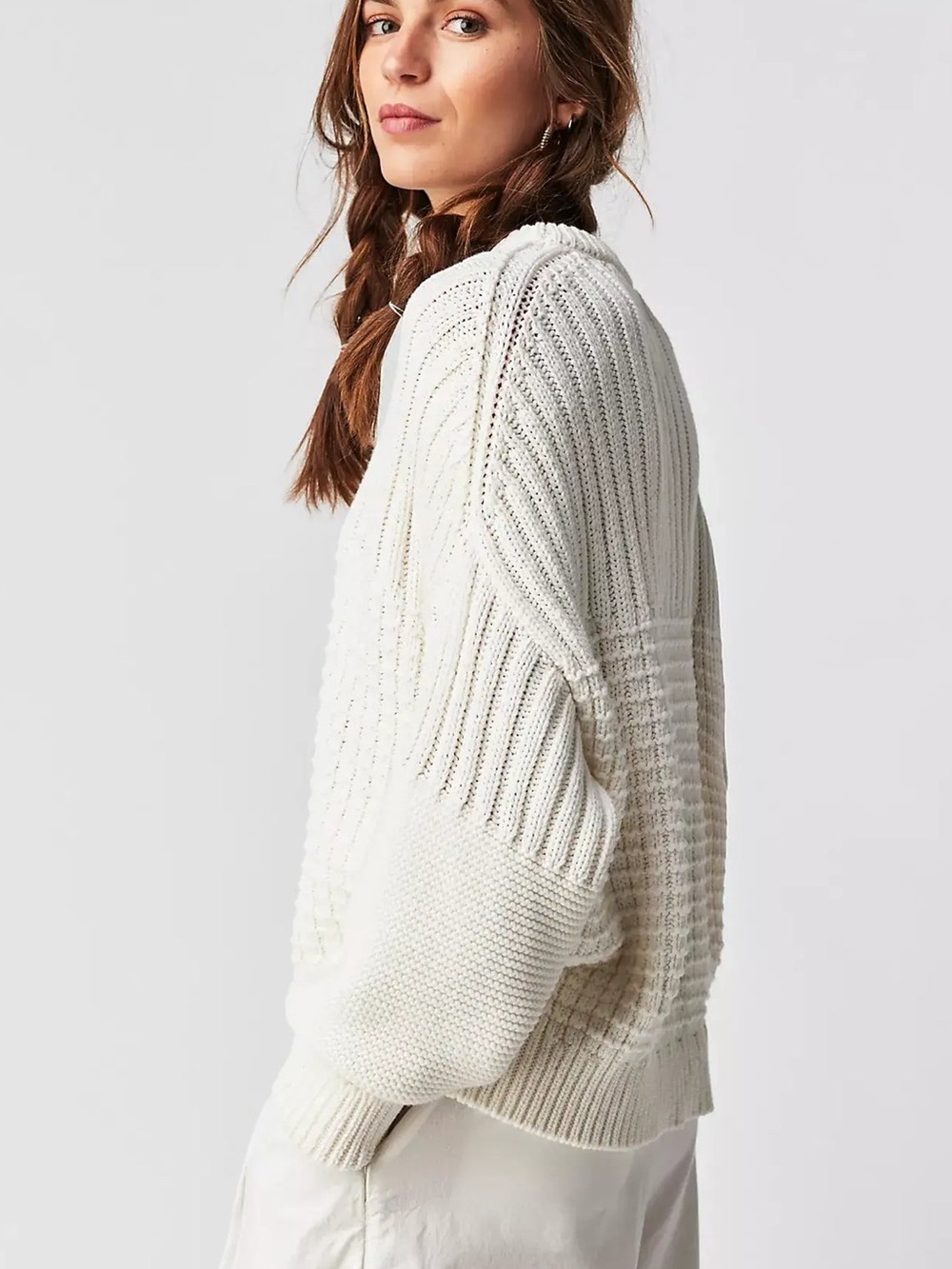 The Knotty Ones Delcia Sweater White Hand Knit Cotton Minimalist One Size OS
